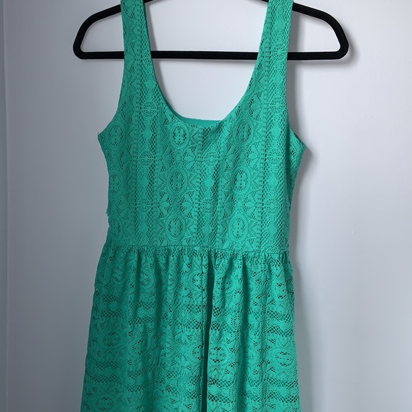 Teal Lace Patterned Dress - Picture 2 of 7